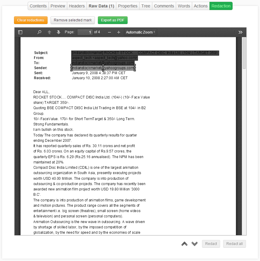 Redaction editor