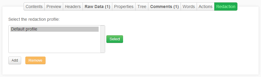 Redaction tab