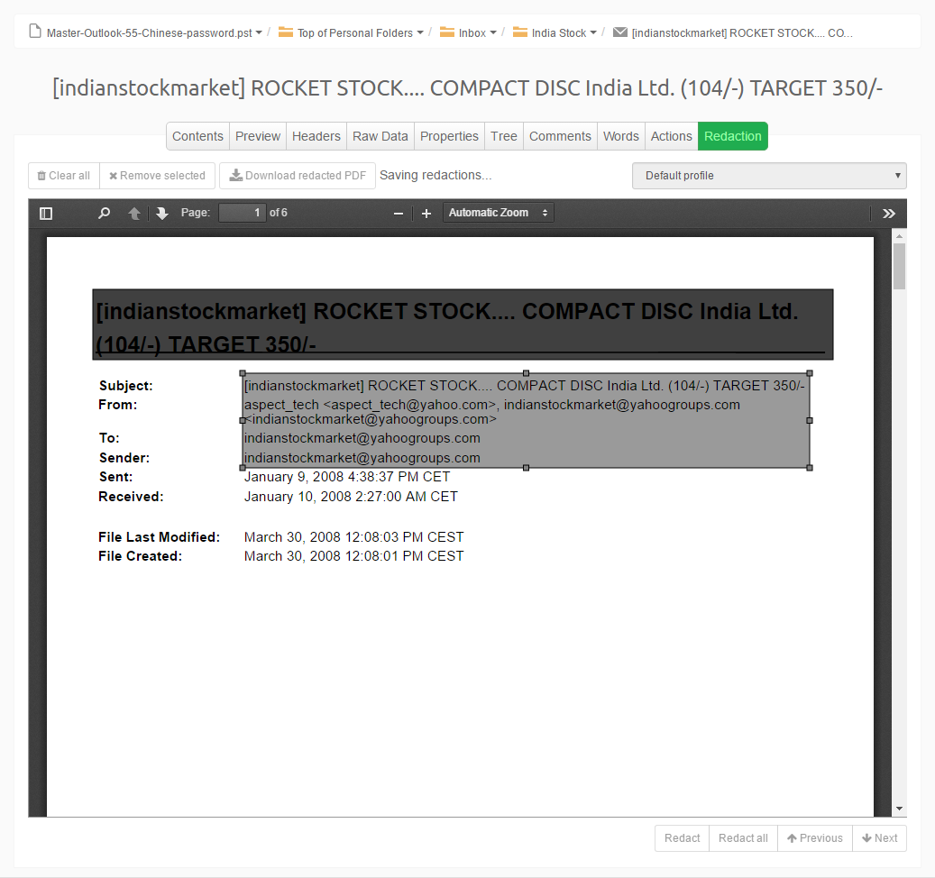 Redaction editor