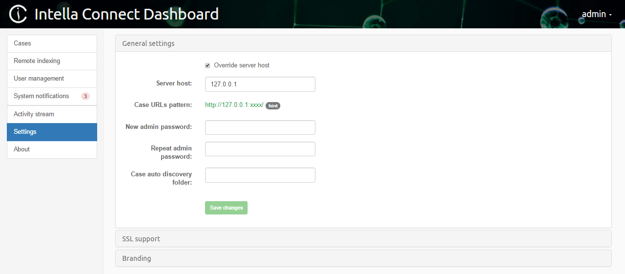 Intella Connect Settings