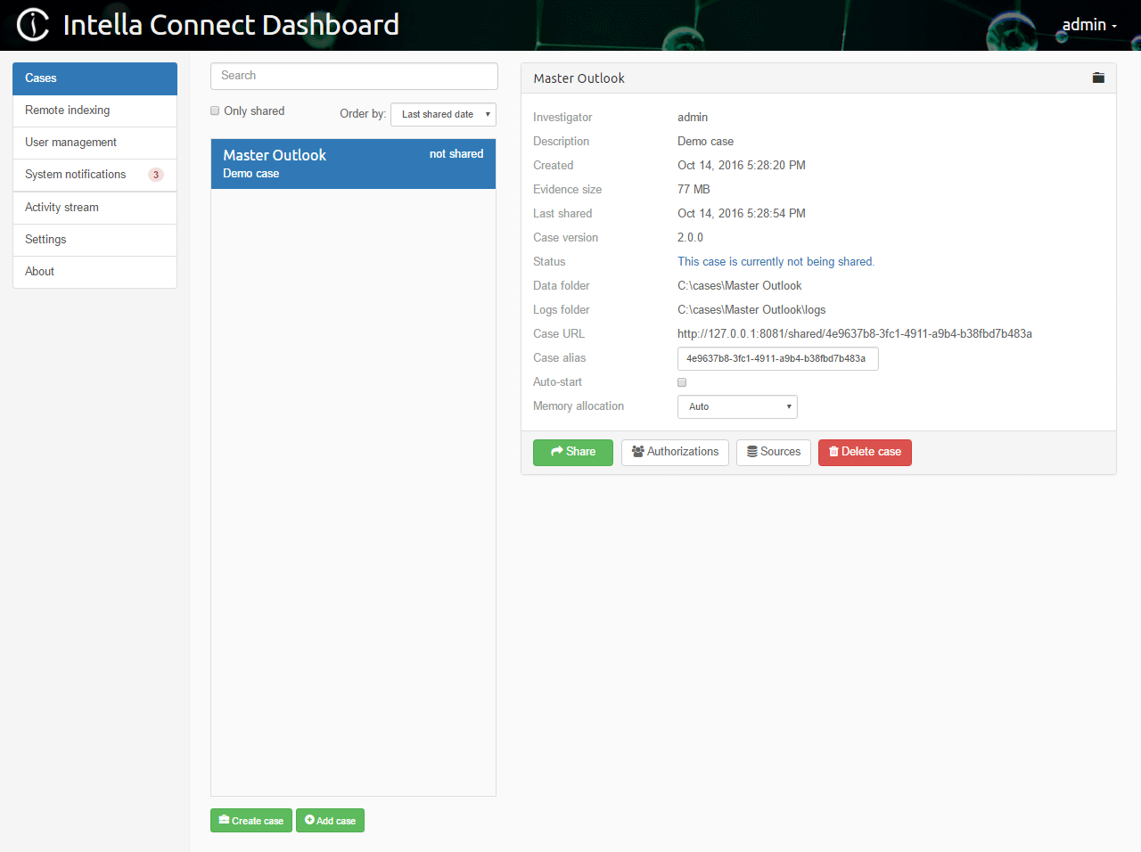 Intella Connect Dashboard