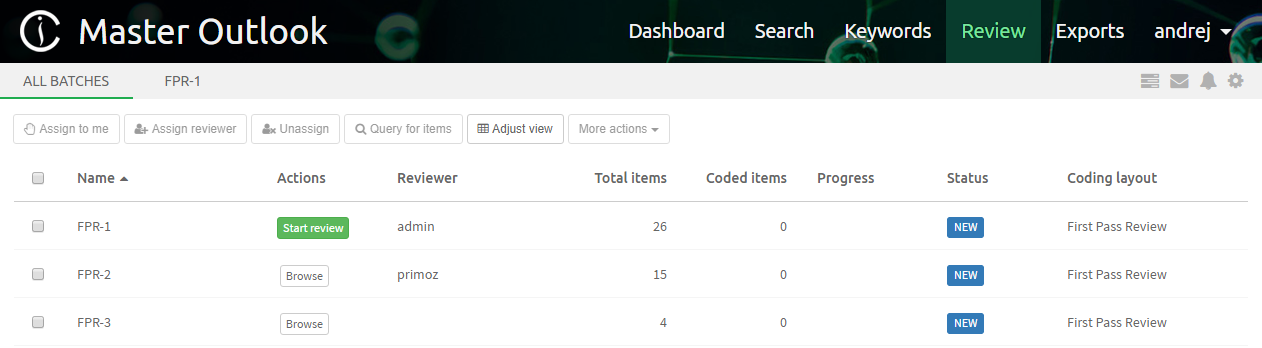 Review UI Batches