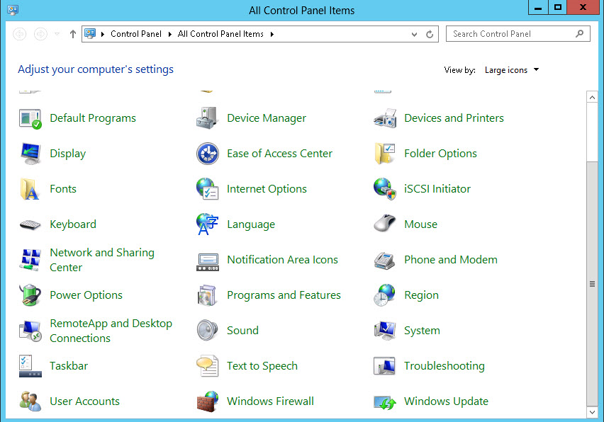 Windows control panel