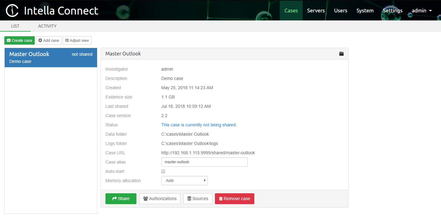 Intella Connect Dashboard