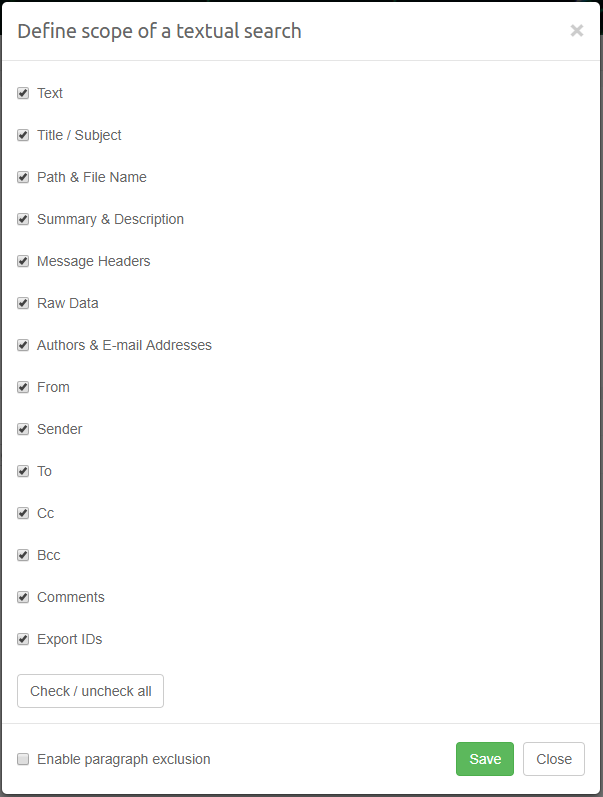 Search options