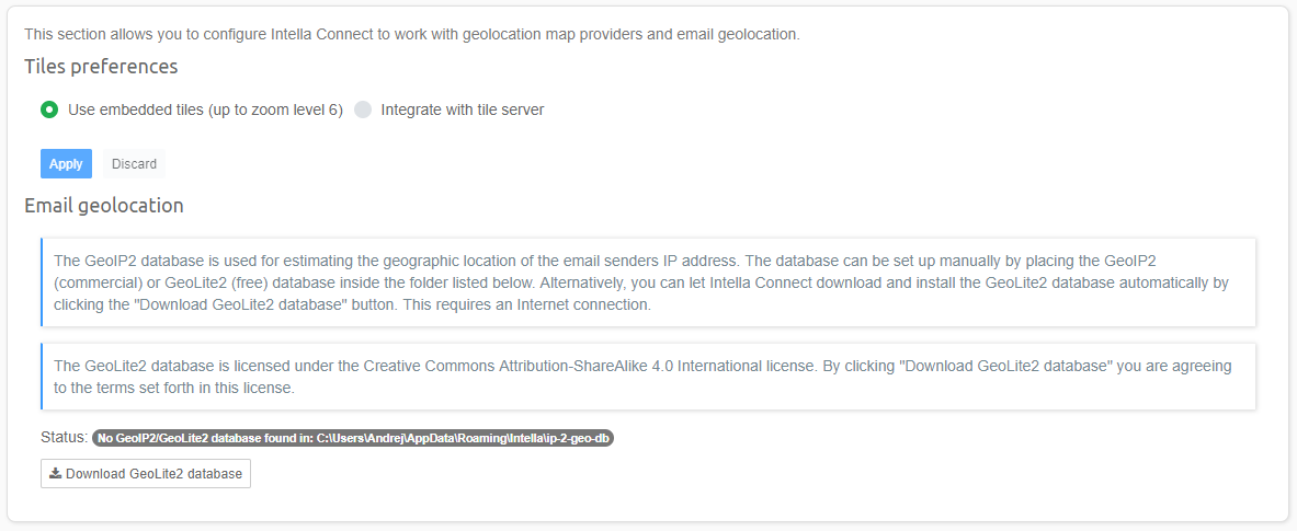 Geolocation settings section