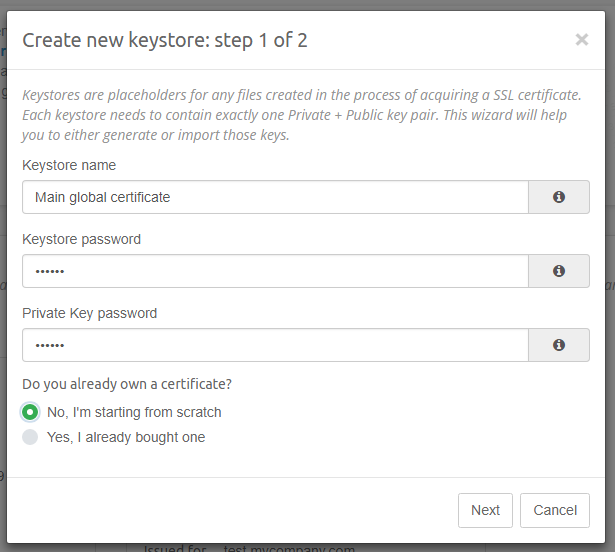 New keystore step 1