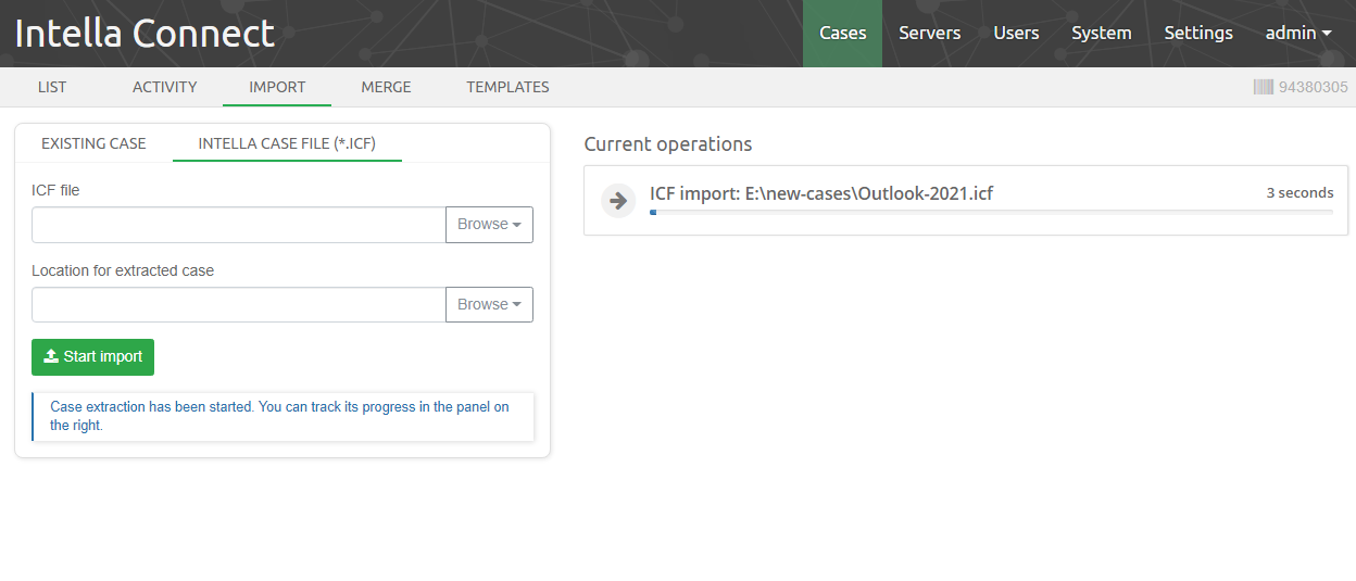 ICF import progress