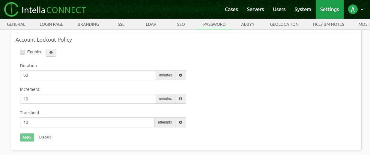 Account lockout policy configuration