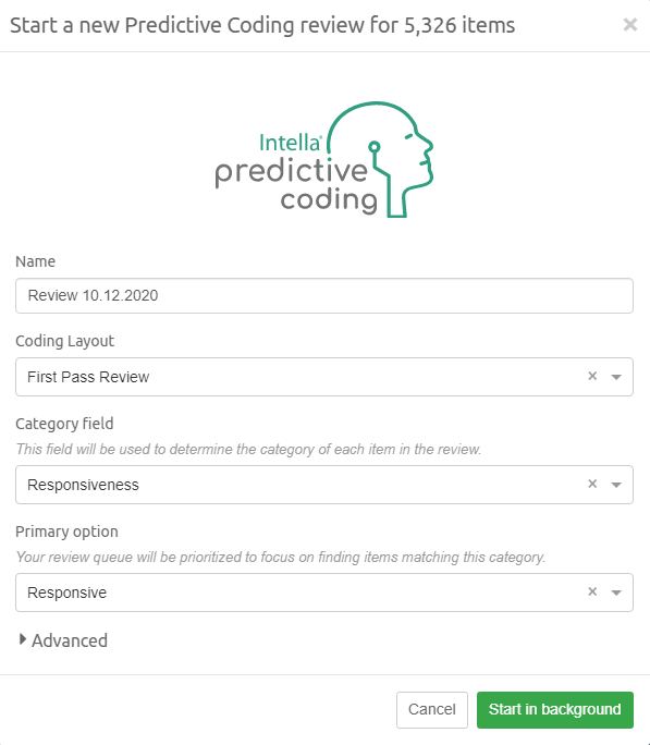 Create Predictive Coding modal