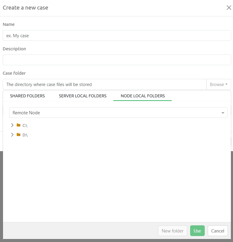 Create case on Intella Node
