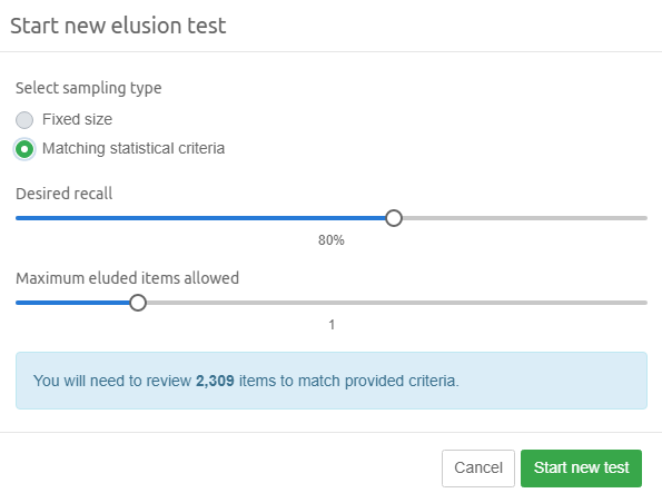 Elusion Test statistical criteria