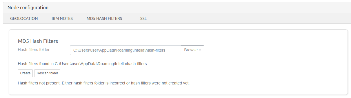 Node MD5 hash filters