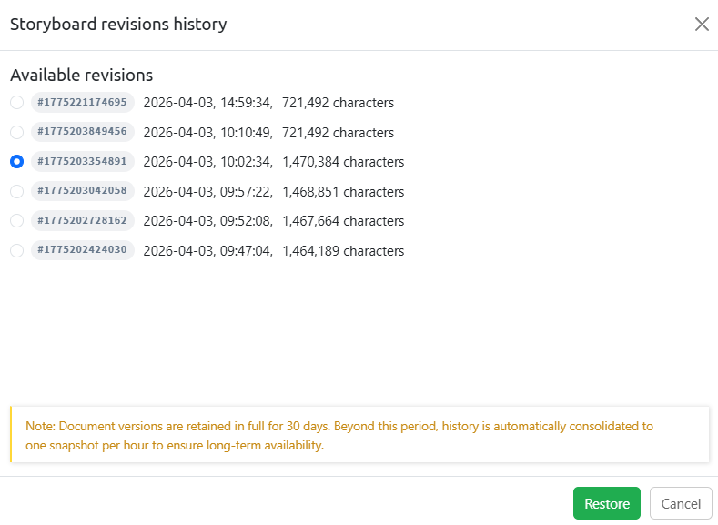 Storyboard revisions