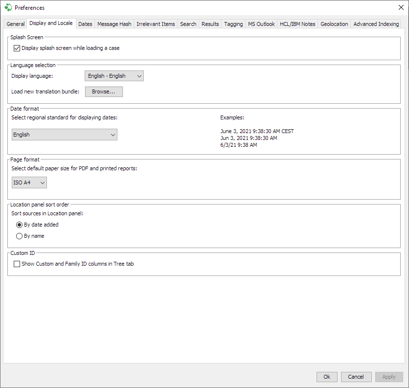 Display and Locale preferences