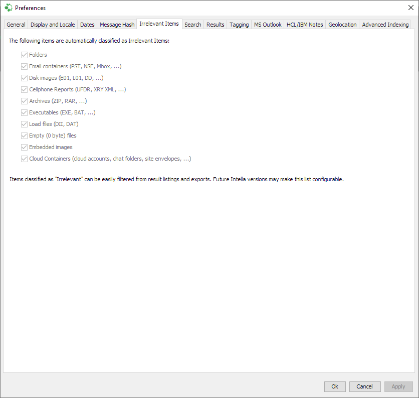 Irrelevant Items preferences