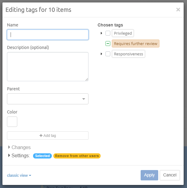 Classic tags editor