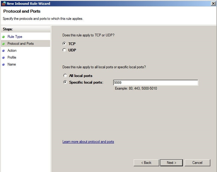 Select protocol and port