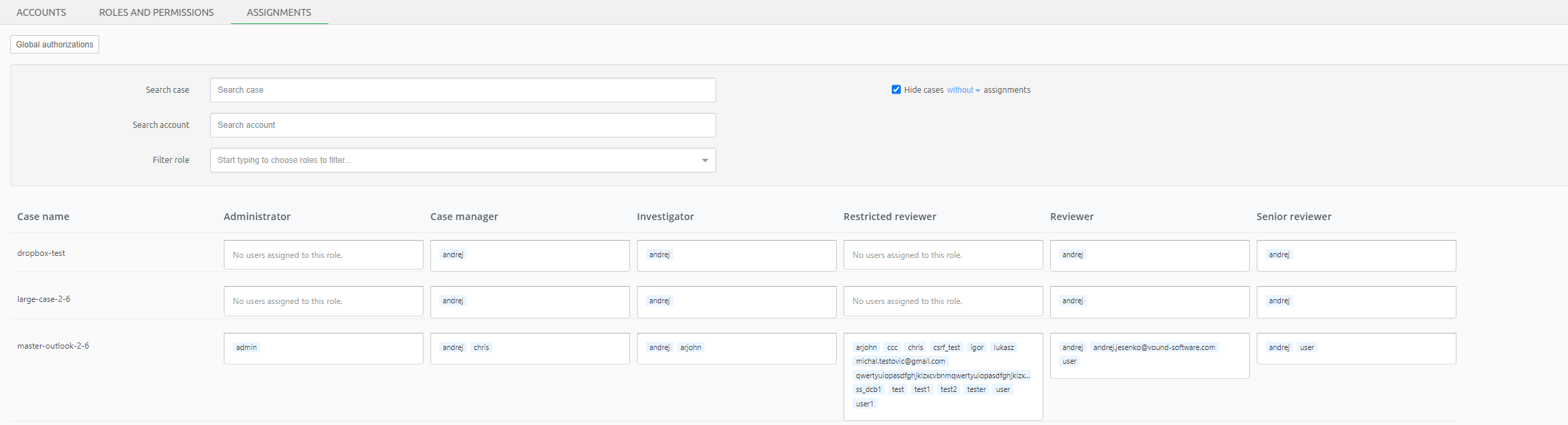 Assignments tab filter without assignments