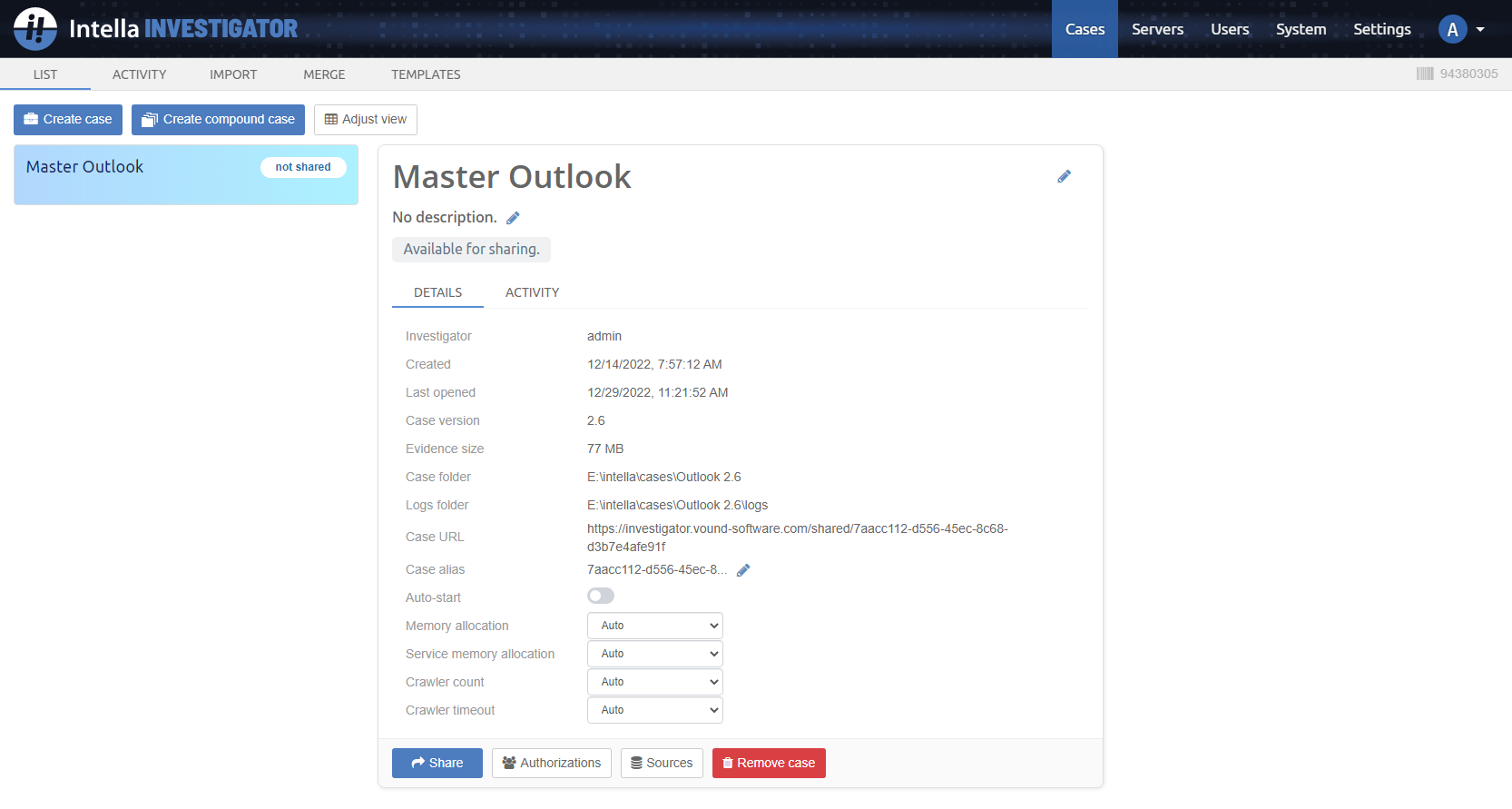 Intella Investigator Dashboard