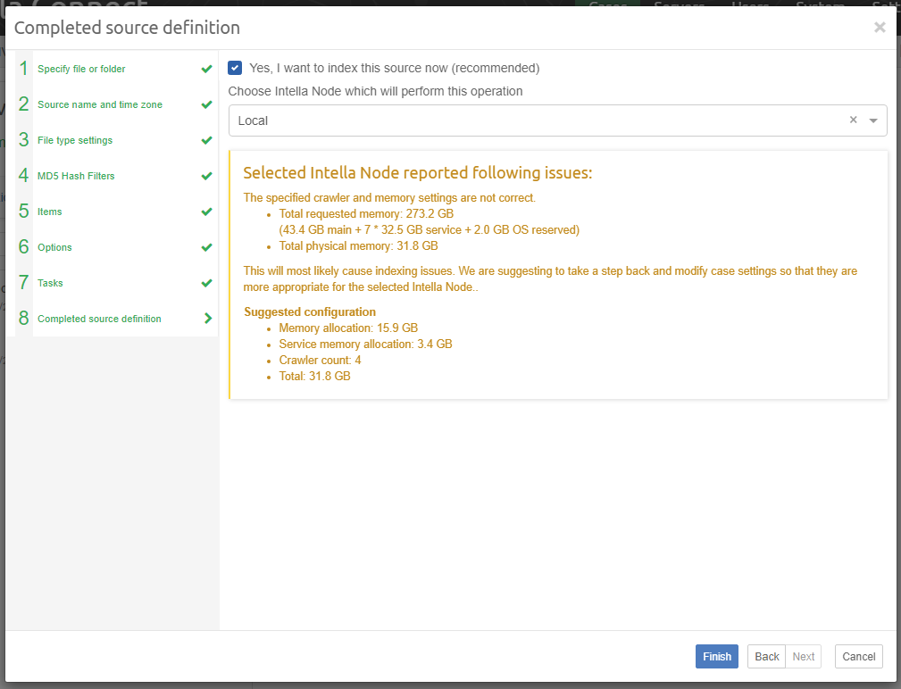 Node memory settings warnings