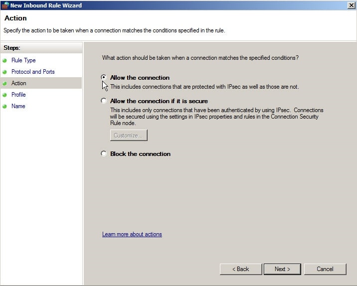 Select Allow the connection