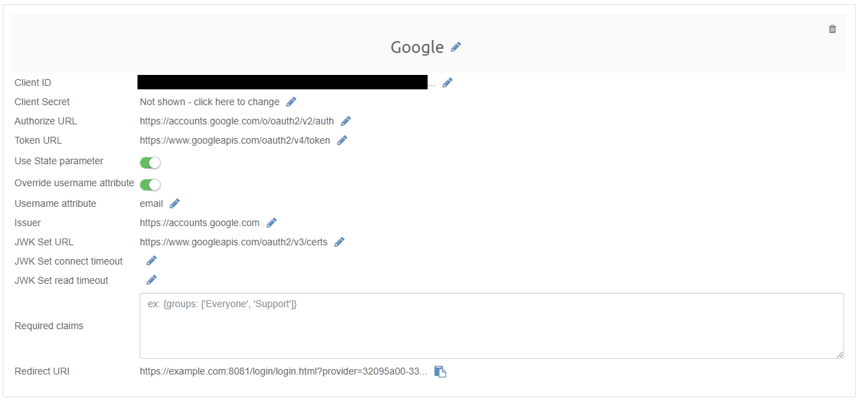 Configuring Google as SSO provider step 15