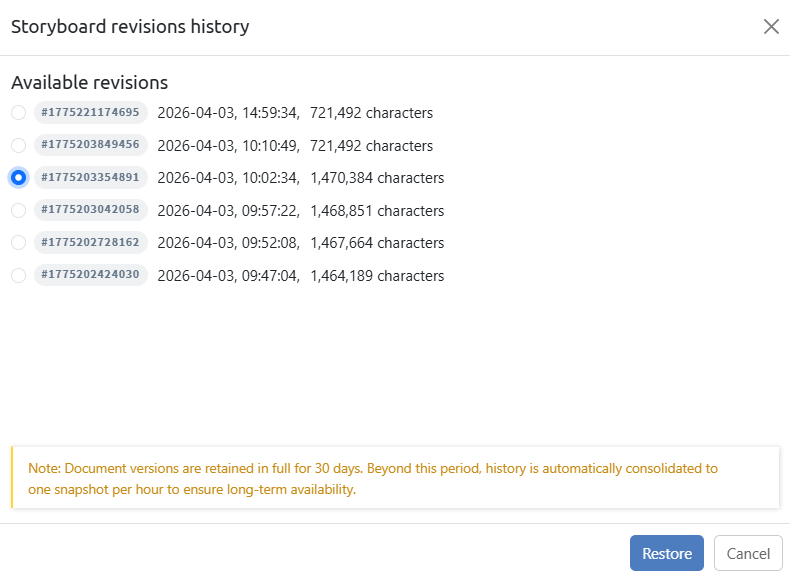 Storyboard revisions