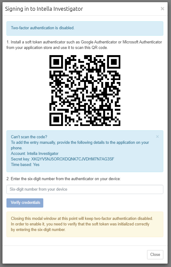 Enabling 2FA before verification